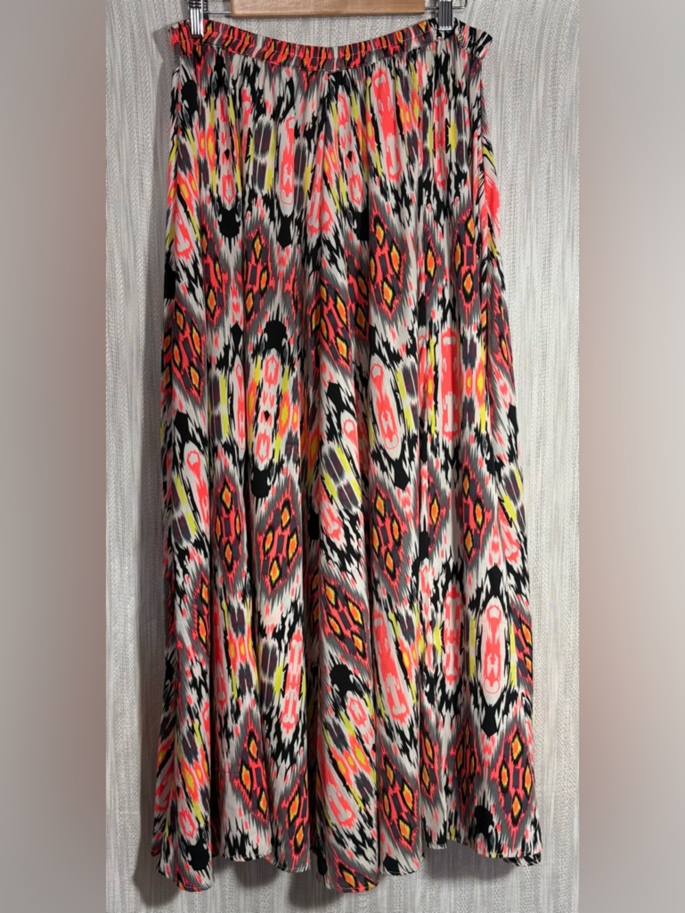 Magic Coral, Black & Yellow Ikat Print Maxi Skirt